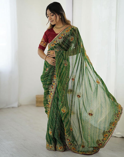 Vasthrlay Georgette Embroidery Unstitched Pink Saree