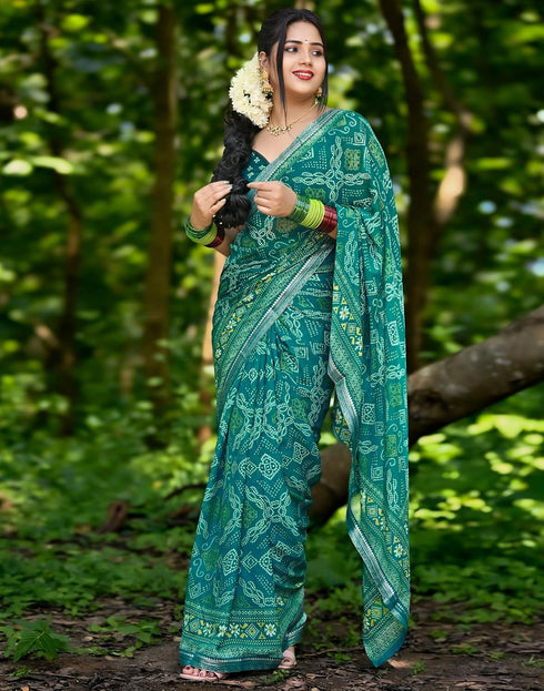 Vasthrlay Georgette Bandhani Unstitched Maroon Saree