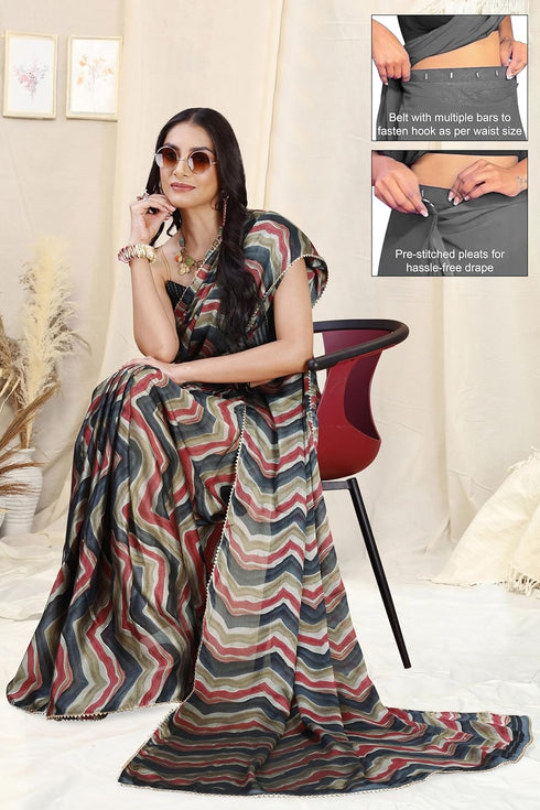 Vasthrlay Fashion Chiffon Chevron Printed Ethnic Wear