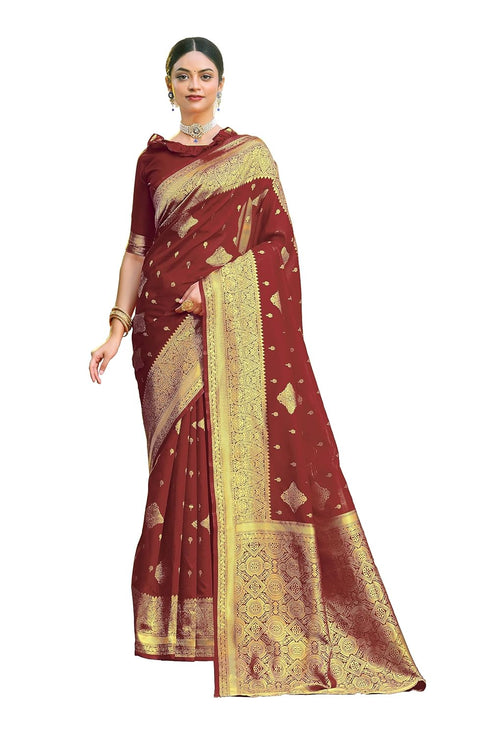 Vasthrlay Banarasi Maroon Ethnic Wear