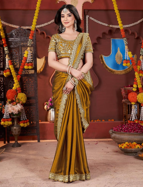 Vasthrlay Embroidered Traditional Mustard