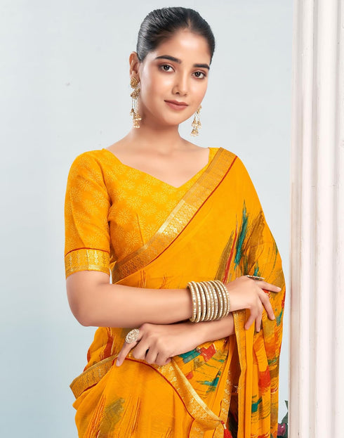 Vasthrlay Chiffon Tassels Unstitched Dark Green Saree