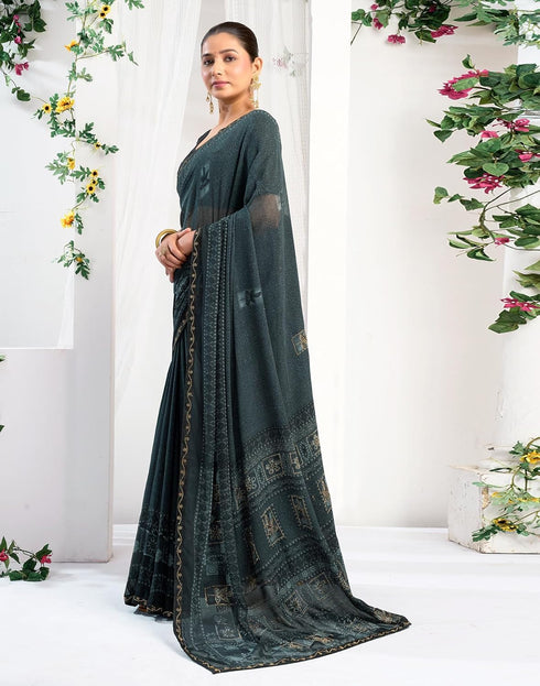 Vasthrlay Georgette Printed Unstitched Maroon Saree