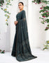 Vasthrlay Georgette Printed Black And Dark Grey Saree With Unstitched Blouse Piece