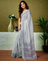 Vasthrlay Womens Cotton Printed Grey And Pink Saree With Unstitched Blouse Piece