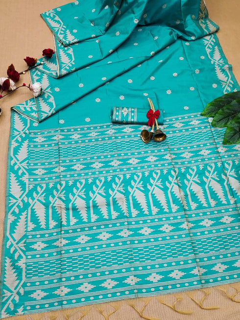 Vasthrlay Tussar Kalamkari Geometric Design Thread