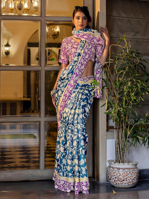 Vasthrlay Womens Printed Unstitched Red Saree