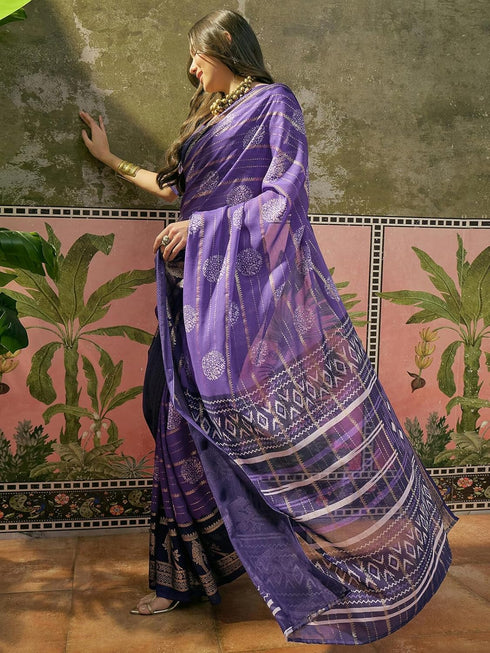 Vasthrlay Georgette Printed Unstitched Rani Pink Saree