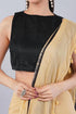 Vasthrlay Black Plain Cotton Saree With Pocket And Unstitched Blouse Piece