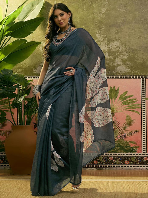 Vasthrlay Womens Printed Unstitched Dusty Pink Saree