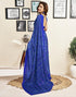 Vasthrlay Womens Printed Royal Blue Saree With Unstitched Blouse Piece