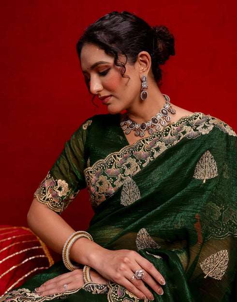 Vasthrlay Embroidery Scalloped Unstitched Maroon Saree