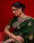 Vasthrlay Embroidery Scalloped Dark Green Saree With Unstitched Blouse Piece