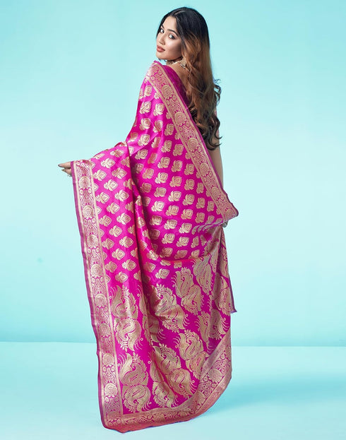 Vasthrlay Banarasi Jacquard Unstitched Yellow Saree