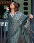 Vasthrlay Womens Printed Green Saree With Unstitched Blouse Piece