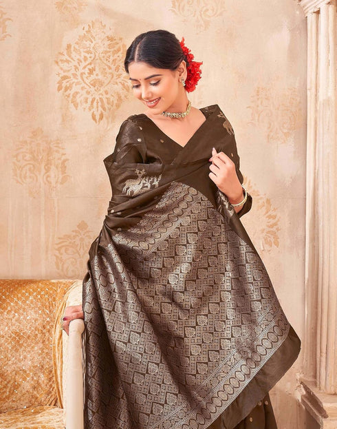 Vasthrlay Kanjivaram Jacquard Unstitched Mustard Saree