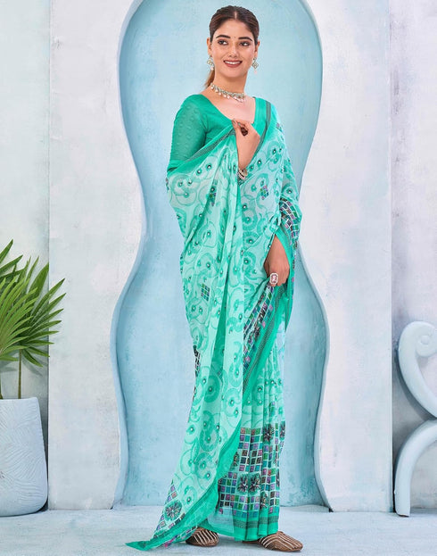Vasthrlay Georgette Bandhani Unstitched Grey Saree