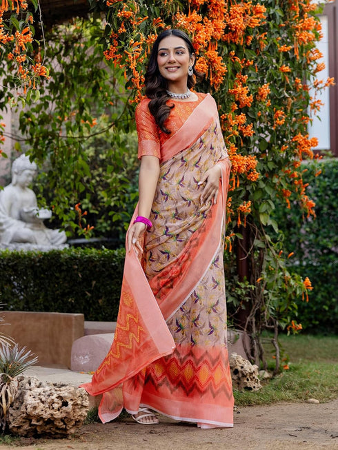 Vasthrlay Womens Printed Unstitched Multicolor Saree