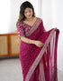 Vasthrlay Georgette Embroidery Pink Saree With Unstitched Blouse Piece