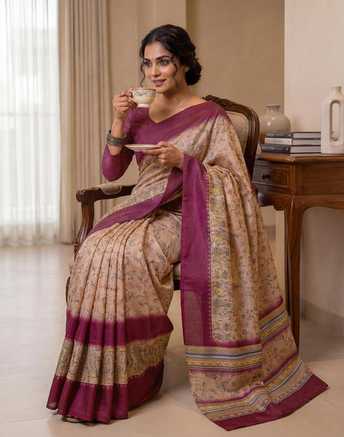 Vasthrlay Womens Printed Unstitched Navy Blue Saree