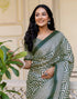 Vasthrlay Womens Printed Green And Off-White Saree With Unstitched Blouse Piece