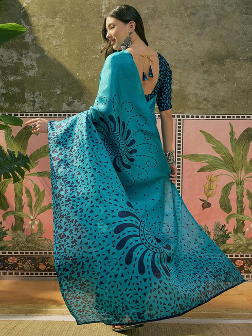 Vasthrlay Womens Printed Unstitched Beige Saree