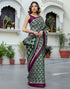 Vasthrlay Womens Printed Green And Purple And Beige Saree With Unstitched Blouse Piece