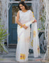 Vasthrlay Womens Printed Unstitched Off White Saree