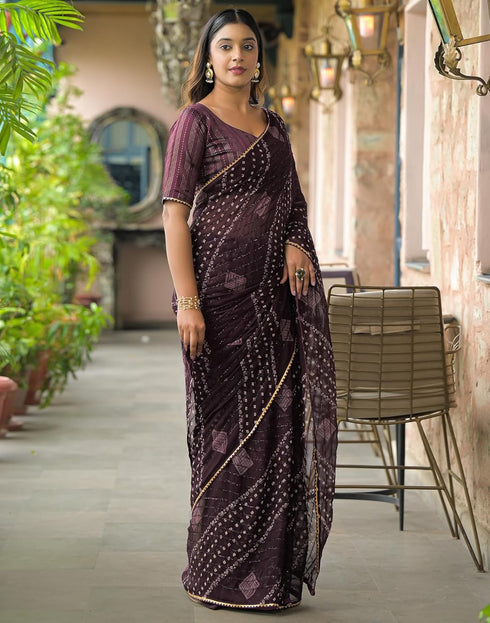 Vasthrlay Georgette Bandhani Unstitched Maroon Saree