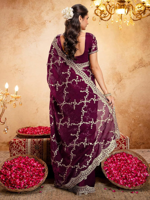 Vasthrlay Scalloped Embroidery Unstitched Light Green Saree