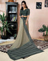 Vasthrlay Womens Printed Beige And Dark Dusty Green Saree With Unstitched Blouse Piece