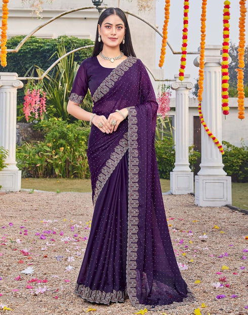Vasthrlay Georgette Scalloped Unstitched Red Saree