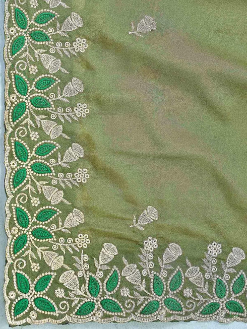 Vasthrlay Georgette Embriodery Dusty Saree