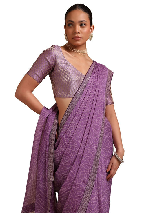 Vasthrlay Lavender Chiffon Bandhani