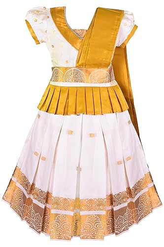 Vasthrlay Kids Girls South Indian Kerala Style Pattu Pavadai Cotton Silk Lehenga Choli Dress