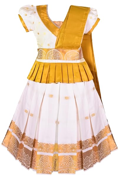 Vasthrlay Kids Girls South Indian Kerala Style Pattu Pavadai Cotton Silk Lehenga Choli Dress