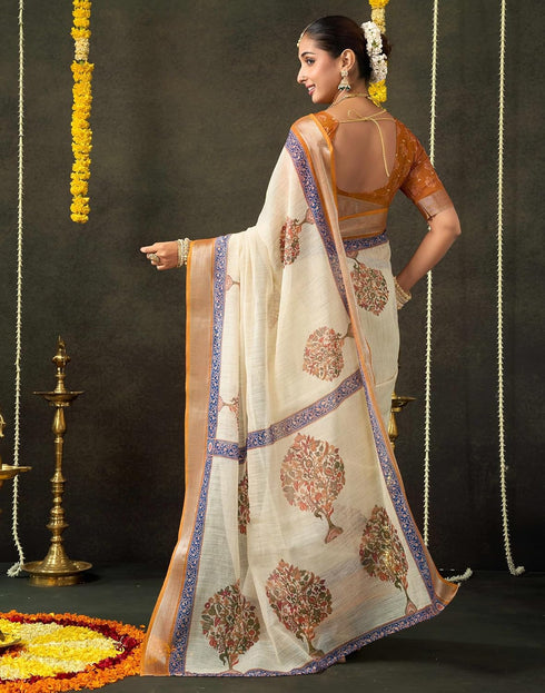 Vasthrlay Special Printed Unstitched Beige Saree