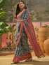 Vasthrlay Shimmer Georgette Dusty Teal Green Saree With Unstitched Blouse Piece