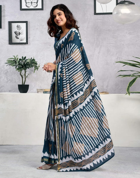Vasthrlay Womens Printed Unstitched Light Green Saree