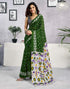 Vasthrlay Womens Printed Green Saree With Grey Unstitched Blouse Piece