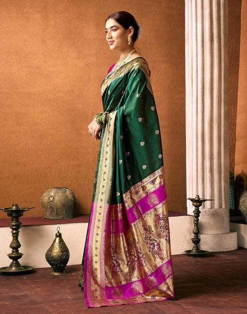 Vasthrlay Paithani Banarasi Unstitched Green Saree