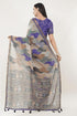 Vasthrlay Womens Off White1 Paisley Printed Linen Saree With Unstitched Blouse Piece
