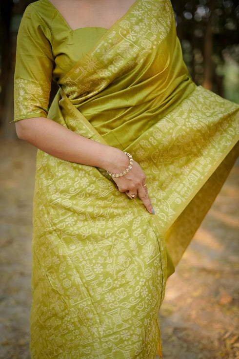 Vasthrlay Tussar Kalamkari Geometric Floral Design