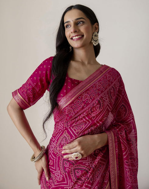Vasthrlay Georgette Bandhani Unstitched Purple Saree