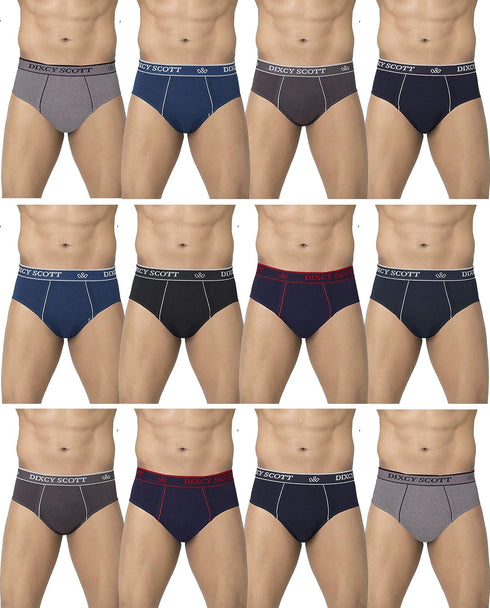 Dixcy Scott Plain/Solid Assorted Cotton Men's Briefs/Underwear - Pack of 12 (#Replay-Brief-85 CM) (Color & Prints May Vary)