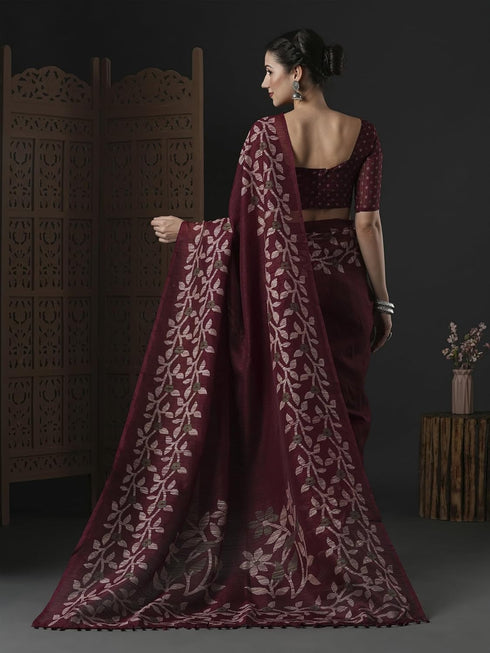 Vasthrlay Botanical Printed Unstitched Black Hs Ethnic Wear
