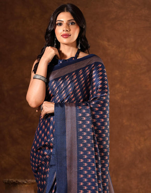 Vasthrlay Womens Printed Unstitched Brown Saree