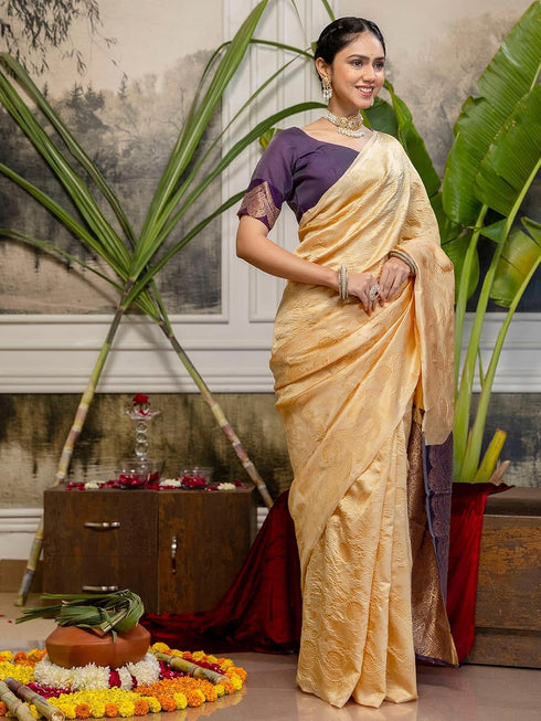 Vasthrlay Scalloped Embroidery White Saree
