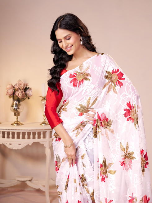 Vasthrlay Beige Georgette Saree