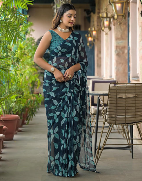 Vasthrlay Chiffon Bandhani Unstitched Olive Green Saree